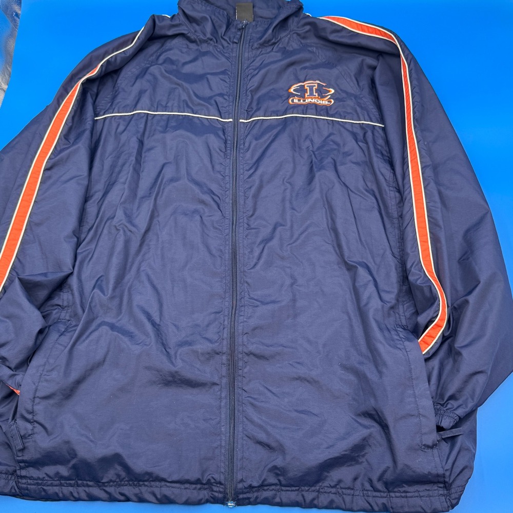 Starter Illinois Fighting Illini Mens Navy Orange White Full Zip Jacket 2X‎